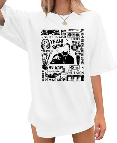 Oversized R&B Concert Outfits Women: Vintage Rock and Roll Shirts Hip Hop Graphic Tees Music Lover Gift Top in Kuwait