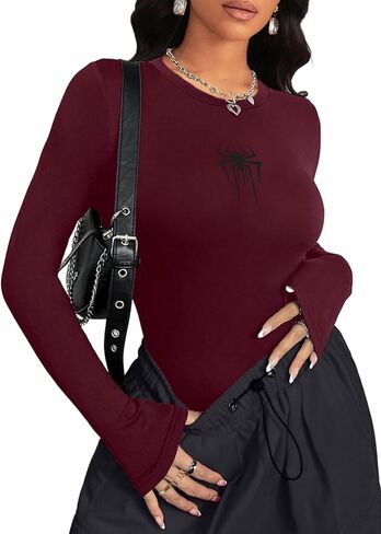LovelyWholesale Women Graphic Long Sleeve Tops Sexy Spider Crewneck Tees Y2K Shirts in Saudi Arabia