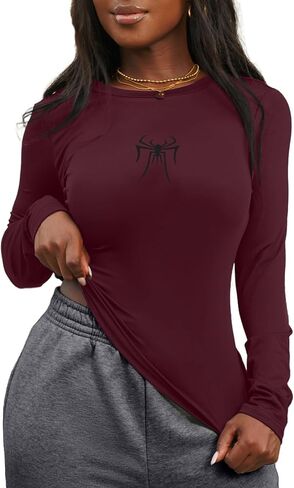 LovelyWholesale Women Graphic Long Sleeve Tops Sexy Spider Crewneck Tees Y2K Shirts in Saudi Arabia