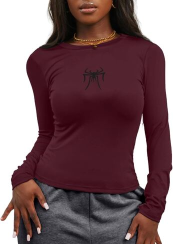 LovelyWholesale Women Graphic Long Sleeve Tops Sexy Spider Crewneck Tees Y2K Shirts in Saudi Arabia
