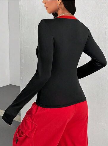 النساء LovelyWholesale الجرافيك كم طويل قمم مثير العنكبوت Crewneck تيز Y2K القمصان in Kuwait