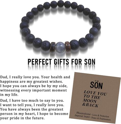 Bracelet for Teenage Boys Son Clothing Accessories Valentines Easter Gifts 8MM Beaded Bracelets Stocking Stuffers for Men 14 16 18 Year Old (To Son) in Saudi Arabia