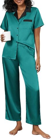 Ekouaer Satin Pajamas Set for Women Silk Button Down Sleepwear Short Sleeve Loungewear 2 Pieces Nightwear in Saudi Arabia
