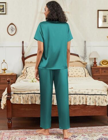 Ekouaer Satin Pajamas Set for Women Silk Button Down Sleepwear Short Sleeve Loungewear 2 Pieces Nightwear in Saudi Arabia
