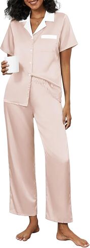 Ekouaer Satin Pajamas Set for Women Silk Button Down Sleepwear Short Sleeve Loungewear 2 Pieces Nightwear in Saudi Arabia