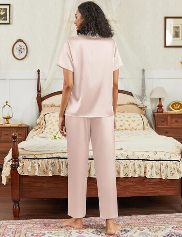 Ekouaer Satin Pajamas Set for Women Silk Button Down Sleepwear Short Sleeve Loungewear 2 Pieces Nightwear in Saudi Arabia