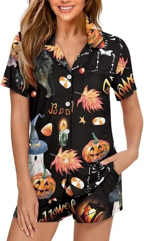 Women's Button Down Pajamas Set with Pockets Short Sleeve Button-Down Sleepwear Soft Pj Lounge Sets in Kuwait