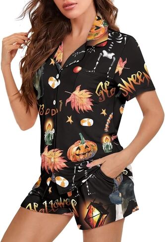 Women's Button Down Pajamas Set with Pockets Short Sleeve Button-Down Sleepwear Soft Pj Lounge Sets in Kuwait