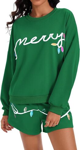 DOLITAEN Merry Pajamas Sets Women Christmas Two-Piece Nightwear Xmas Lights Sleepwear Soft Pjs Shorts Sets in Saudi Arabia