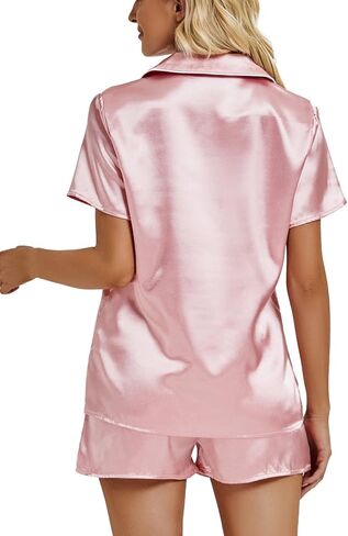 Vrtige Women's Satin Pajamas Set Short Sleeve Button Down Shirt With Shorts PJs Set Loungewear in Kuwait