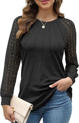 Womens Tops Dressy Business Casual Blouses Cute Soft Lace Long Sleeve Work Shirts Fall Clothes in Kuwait