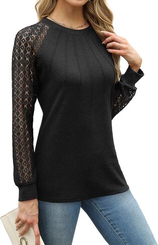 Womens Tops Dressy Business Casual Blouses Cute Soft Lace Long Sleeve Work Shirts Fall Clothes in Kuwait