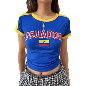 Pooyikoi Vintage Graphic Baby Tees for Women Brazil Shirt Y2k Tops Baby Crop Tees 90s Summer Going Out Tops Streetwear Shirts