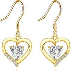DOVRAN 14k Gold Heart Earrings for Women 2 * 0.5CT Moissanite Earrings Dangle Solid Gold Heart Jewelry for Her