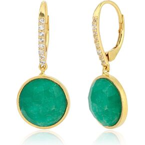 12 Carats Round Gemstone Dangle Earrings for Women with 18k Gold over 925 Sterling Silver with Leverback | Statement Birthstone Earrings by MAX + STONE