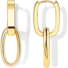 14K Gold Plated 925 Sterling Silver Dangle Earrings For Women Drop Earrings Small Sterling Silver Earrings Square Huggie Paperclip Dangly Hoop Silver Hoops Earrings Jewelry