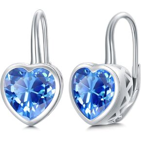 Seiyang Birthstone Earrings for Women 925 Sterling Silver Princess Cut/Heart Leverback Dangle Drop Earrings Birthday Anniversary Jewelry Gift for Women Girls