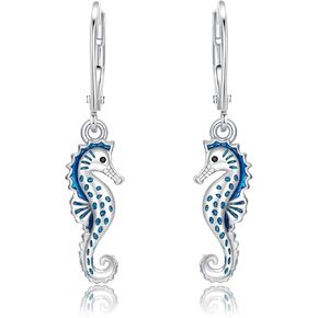 Seahorse Earrings S925 Sterling Silver Ocean Seahorse Earrings Seahorse Earrings Sea horse Drop Dangle Earrings Beach Jewelry for Women Best Friend Daughter Birthday Christmas Gifts
