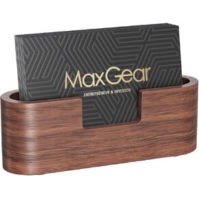 MaxGear Walnut Wood Business Card Holder for Desk, Elegant Wooden Display Stand, Oval Office Card Organizer, Professional Desktop Stand for Business Cards