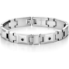 Gem Stone King Men’s Diamond Bracelet – Shiny Polished Tungsten Carbide with 2 Black Diamonds