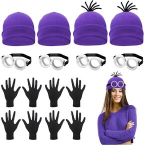 12PCS Halloween Costume Accessories Yellow Beanie Knit Hat Goggles Glasses Gloves for Halloween Cosplay Set
