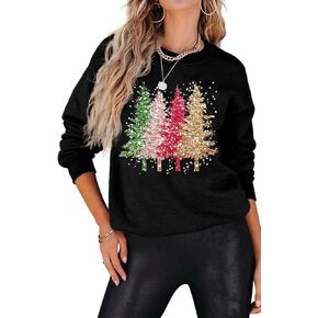 QYZ-Top Womens Merry Christmas Sweatshirt Funny Christmas Tree Graphic Pullover Casual Blouse Tops