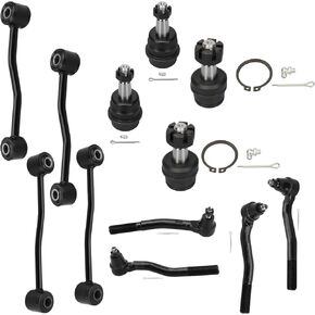 IRONTEK 12pcs Front Upper&Lower Ball Joints Front&Rear Sway Bar Links Tie Rod Ends for 1999-2004 for Jeep Grand Cherokee, Front Suspension Kit K3134 K3185 K3201 K3202 ES3472 ES3473 ES3474 ES3475