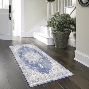 RAY SILVER Area Rug - Entryway Washable Rug Fits in Hallways, Bedrooms and Kitchen -Vintage Carpet - Stain and Water Resistant - Floor Mat Easy to wash - Non Slip (2'2'X7')