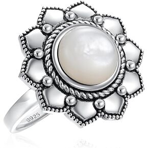 Lotus Flower Statement Ring for Women 925 Sterling Silver Ring White Mother of Pearl Ring Jewelry Gifts for Women Size 8