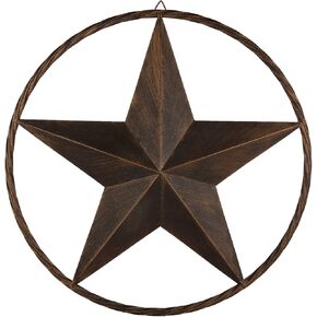 17" Large Metal Barn Star Circle Rustic Style Outdoor Decorative Vintage Texas Lone Star Dark Brown Western Home Decor