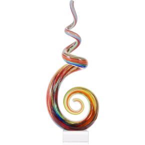 Luxury Lane Hand Blown Abstract Rainbow Swirl Sommerso Art Glass Sculpture for Home Decor 12 inch Tall Centerpiece Table Decoration