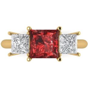 2.62 ct Princess Cut Natural Garnet 14k White Gold Three-Stone Wedding Engagement Bridal Promise Ring