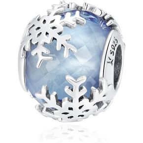 Christmas Charm 925 Sterling Silver Red Enamel Snowflake Love Christmas Tree Charms For Bracelets or Necklace(Snowflakes Glass Beads)