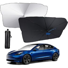 Windshield Sun Shade Umbrella for Most Vehicles, 2024 Upgraded Car Sunshade Cover 55"x31" with Anti-Scratch Handle, Full UV Protection Windshield Sunshade for Front and Rear Windshield, Black