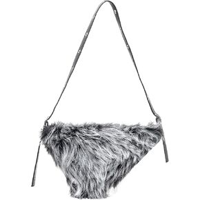 MakeMeChic Women's Faux Fur Top Handle Triangle Shoulder Handbag Teddy Plush Purse Y2K Tote Bag