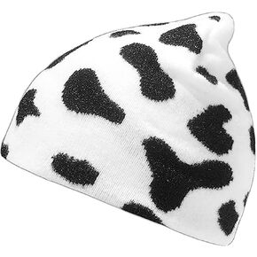 Cow Print Beanie Hat Cute Animal Pattern Skull Cap Double Layer Winter Warm Hats for Women, Men