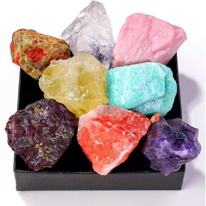 Apengshi 8pcs Crystal Stones Set Rough Raw Stones Opal Himalayan Salt Strawberry Quartz Labradorite Yellow Aventurine Ruby Unakite Blue Apatite