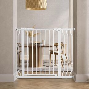 Easy Walk-Thru Baby Safety Gate with Auto-Close/Hold-Open Features, Fits 29.1-33.8 Inch Wide Openings, Pressure Mount Kit, for Doorways Stairways Kitchen and Interior Corridor, White
