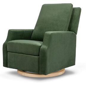 NAMESAKE Crewe Recliner and Swivel Glider in Olive Boucle with Light Wood Base, Water Repellent & Stain Resistant, Greenguard Gold & CertiPUR-US Certified