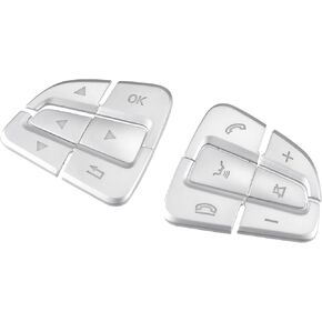 Car Steering Wheel Button Stickers Cover Interior Switch Button Decoration Trim for Mercedes Benz GLA CLA GLS GLE CLS SL a B C Silver Tone (Set of 12)
