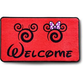 J.Ehonace Cartoon Mouse Rugs - Non-Slip Mickey Cartoon Welcome Mat, Cute Minnie Rug Indoor Entrance Doormat Livingroom Home Decor Rugs, 17" x 30" (Red)