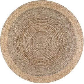 Rug Round Natural Jute Hand Woven Braided Area Rug Grey with Beige Border Carpet (24 x 24 Inch (2 Feet Round))