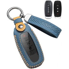 Key Fob Cover Leather Car Key Case Keychain Fob Holder Compatible with Nissan Rogue Pathfinder Kicks Versa SR 2023-2024 (NSC-Blue)