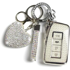 Key Fob Cover with Diamond Keychain Fit for Lexus Car Key Holder Case Compatible with Lexus RX ES GS LS NX RS GX LX RC LC Smart Remote Key Protector for Women, 4 Buttons (Purple-Heart)