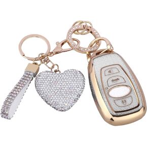 for Subaru key fob cover with Diamond Bling Keychain, Car Accessories Key Shell Full Protection for Ascent BRZ Crosstrek forester Impreza Legacy Outback WRX STI,Gold Pink