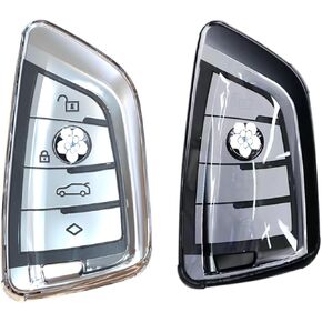 IUIU Key Fob Covers 2 Pack Clear and Smoke Color, Premium Soft TPU Protector Fob Case Compatible with BMW 1 2 3 5 6 Series, X1 X2 X3 X5 X6 X7