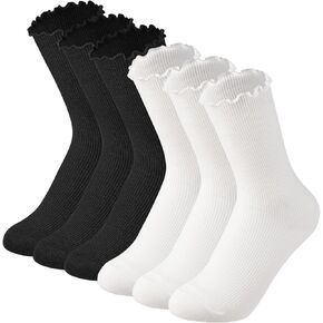 6 Pairs Ruffle Socks Women Turn-Cuff Frilly Socks for Girls Casual Cute Lettuce Edge Crew Socks Slouchy Boot Socks