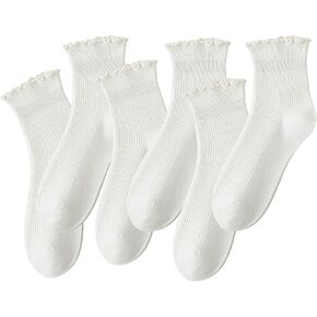 6 Pairs Ruffle Socks for Women Girl, Frilly Socks Women, Comfort Breathable Lettuce Edge Ankle Socks