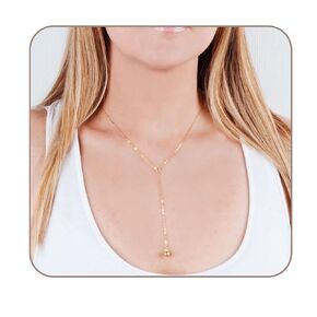 14K Gold Filled Y Shape Lariat Necklace - Delicate Simple Ball Drop Designer Necklace - Length 17 inch + 2 inch Extender