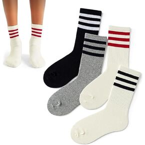 4 PAIRS Fashion Novelty Striped Socks For Women Retro Athltic Socks Casual Cotton Stretchy Striped Athletic Socks For Men/Women